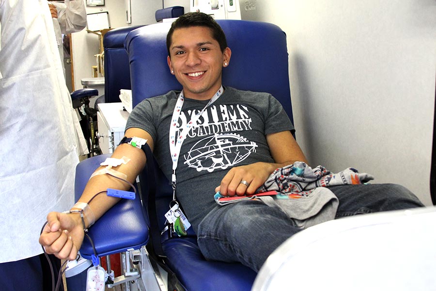 Pedro donating blood.