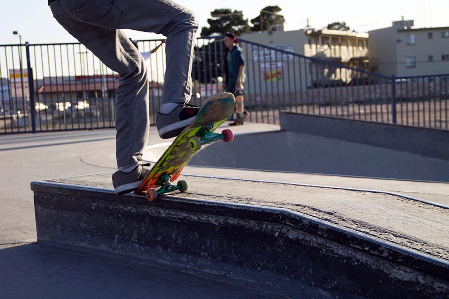 Skateboards come in a variety of materials and styles. Marcos rides a Baker board at the Carolina Skate Park.