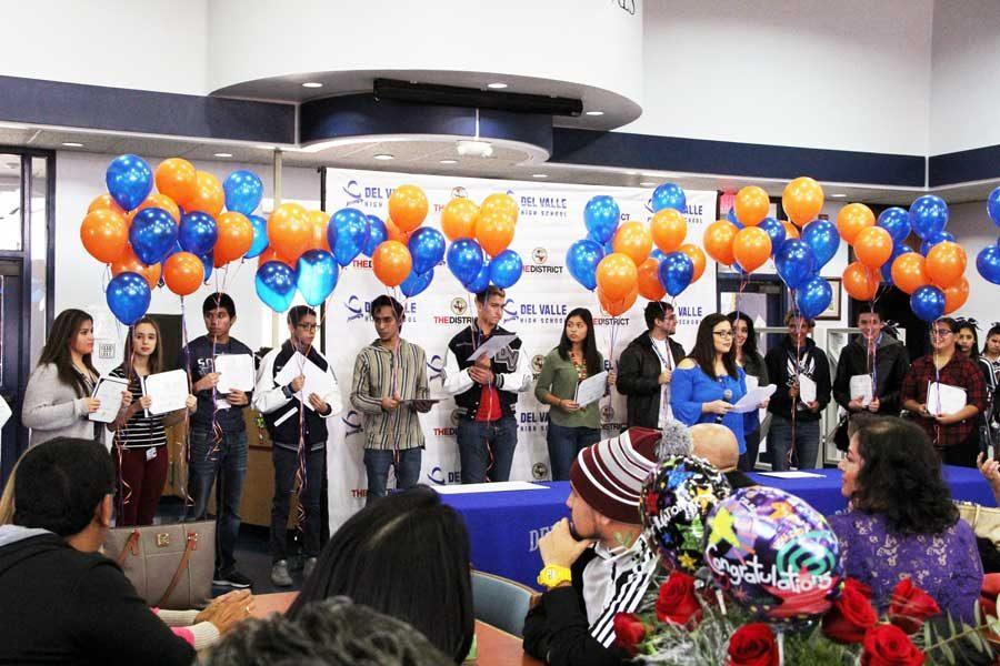 Students accept their scholarships to the University of Texas at El Paso.