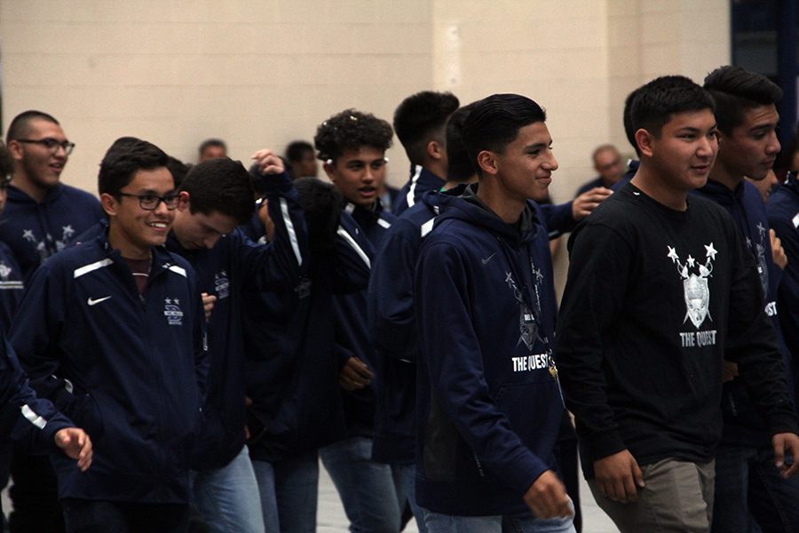 Varsity boys soccer is presented at the pep rally Feb. 21.