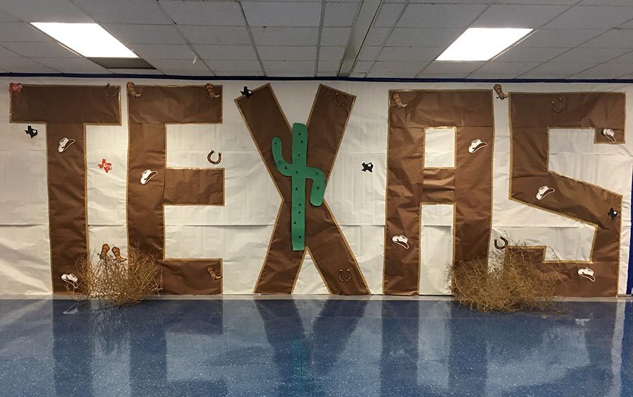 Student activities decorated the main entrance of school for Homecoming.