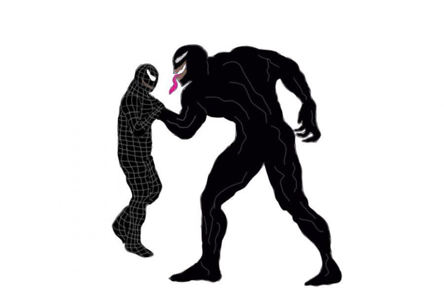 Venom (Spider-man 3, 2007, left) being pinned by Venom (Venom, 2018, right)