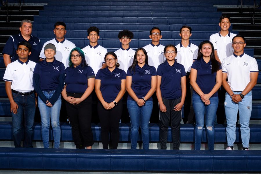 2018-2019 golf team members Aaron, Ethan, Anson, Alex, Luis, Victor, Miguel, Danni, Hillary, Brianna, Adrian, Kailey, Jackie, and Roman along with Coach Cordova.
