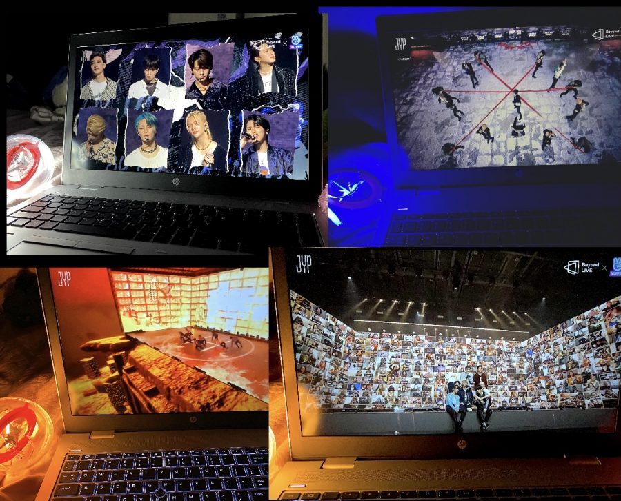 A photo collage of the different sets Stray Kids used at their concert. 